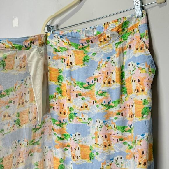 🍁 Cynthia Rowley Linen Blend Novelty Coastal Vacation Print True Wrap Midi Skirt - Picture 7 of 13